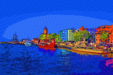 El çizimi suluboya deniz feneri illüstrasyon sanat klasiği çizimi