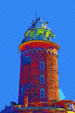 El çizimi suluboya deniz feneri illüstrasyon sanat klasiği çizimi