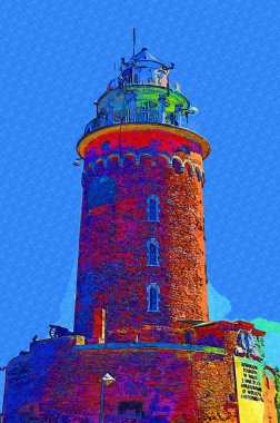 El çizimi suluboya deniz feneri illüstrasyon sanat klasiği çizimi