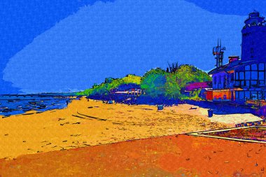 El çizimi suluboya deniz feneri illüstrasyon sanat klasiği çizimi