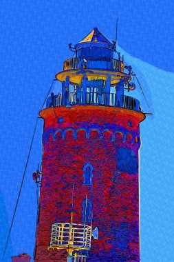 El çizimi suluboya deniz feneri illüstrasyon sanat klasiği çizimi