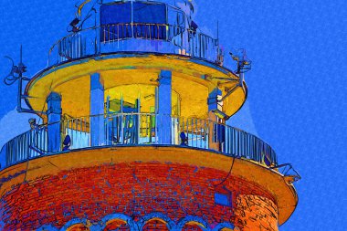 El çizimi suluboya deniz feneri illüstrasyon sanat klasiği çizimi