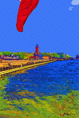 Kolobrzeg yelkenli tekneleri rıhtıma, liman sanat illüstrasyonunun antika eskilerine yerleştirildi.