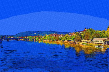 Çek Cumhuriyeti 'nde Vltava nehri ile Prag Şatosu Hradcany