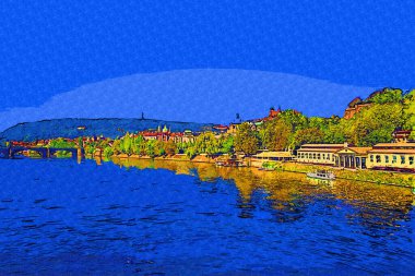 Çek Cumhuriyeti 'nde Vltava nehri ile Prag Şatosu Hradcany