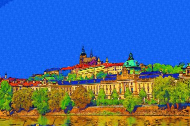 Çek Cumhuriyeti 'nde Vltava nehri ile Prag Şatosu Hradcany