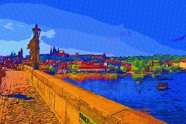 Çek Cumhuriyeti 'nde Vltava nehri ile Prag Şatosu Hradcany