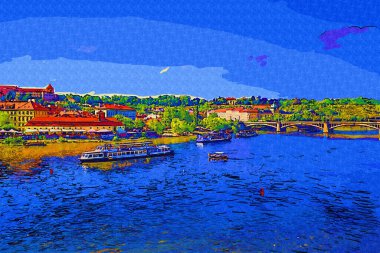 Çek Cumhuriyeti 'nde Vltava nehri ile Prag Şatosu Hradcany