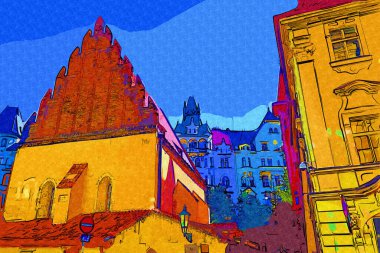 Prag 'da eski bir sokak, antika.