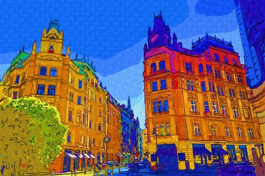 Prag 'da eski bir sokak, antika.