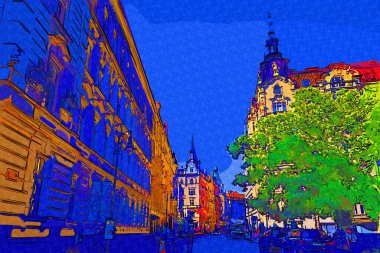 Prag 'da eski bir sokak, antika.