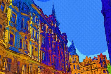 Prag 'da eski bir sokak, antika.