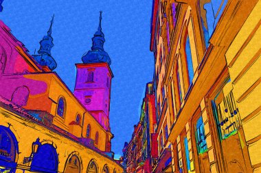 Prag 'da eski bir sokak, antika.