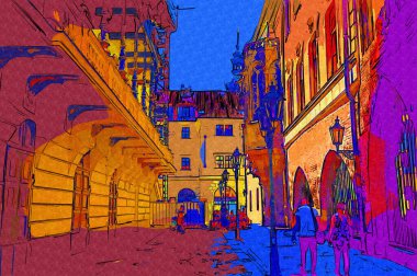 Prag 'da eski bir sokak, antika.