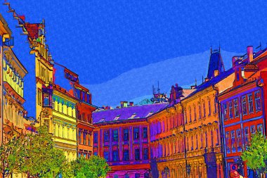 Prag 'da eski bir sokak, antika.