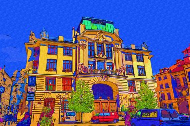 Prag 'da eski bir sokak, antika.