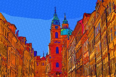 Prag 'da eski bir sokak, antika.