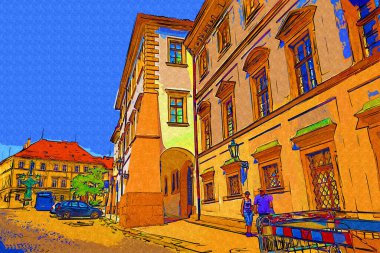 Prag 'da eski bir sokak, antika.