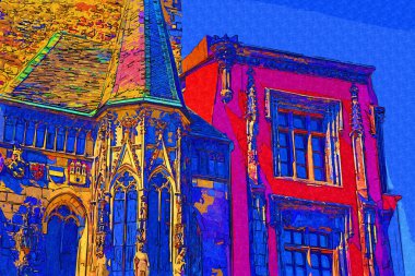 Prag, Çek Cumhuriyeti, Avrupa 'daki Eski Şehir Meydanı' ndaki belediye binasının kulesi.