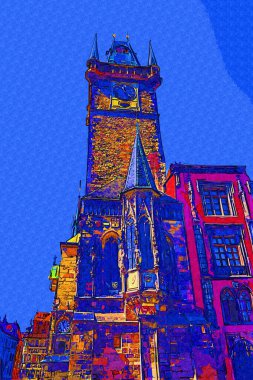 Prag, Çek Cumhuriyeti, Avrupa 'daki Eski Şehir Meydanı' ndaki belediye binasının kulesi.