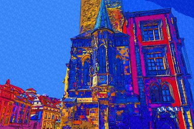 Prag, Çek Cumhuriyeti, Avrupa 'daki Eski Şehir Meydanı' ndaki belediye binasının kulesi.