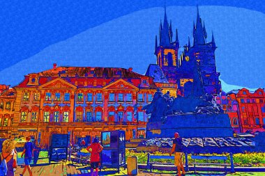 Prag, Çek Cumhuriyeti, Avrupa 'daki Eski Şehir Meydanı' ndaki belediye binasının kulesi.