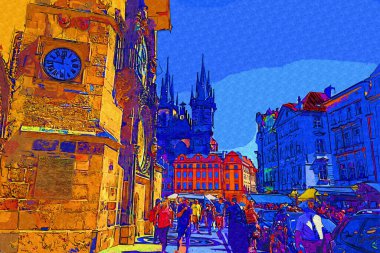 Prag, Çek Cumhuriyeti, Avrupa 'daki Eski Şehir Meydanı' ndaki belediye binasının kulesi.