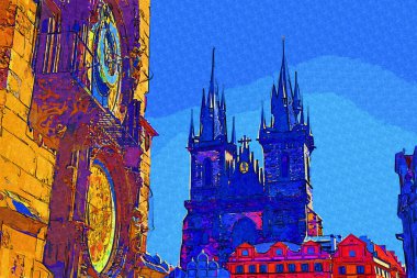 Prag, Çek Cumhuriyeti, Avrupa 'daki Eski Şehir Meydanı' ndaki belediye binasının kulesi.