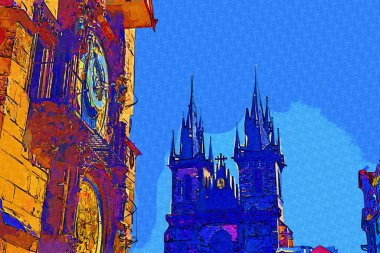 Prag, Çek Cumhuriyeti, Avrupa 'daki Eski Şehir Meydanı' ndaki belediye binasının kulesi.