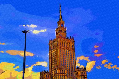 Stalinizm ve komünizmin ve modern gökdelenlerin simgesi olan Kültür ve Bilim Sarayı (PKiN) ile Varşova şehir merkezi.