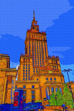 Stalinizm ve komünizmin ve modern gökdelenlerin simgesi olan Kültür ve Bilim Sarayı (PKiN) ile Varşova şehir merkezi.