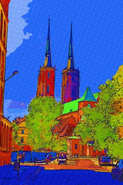 Polonya, Wroclaw, Ostrow Tumski Katedrali 'ndeki eski şehir manzaralı