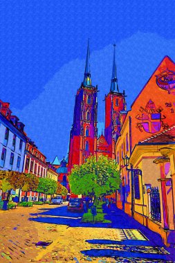 Polonya, Wroclaw, Ostrow Tumski Katedrali 'ndeki eski şehir manzaralı