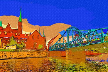 Wroclaw, Poland- Ostrow Tumski 'nin tarihi ve tarihi kısmının Panoraması