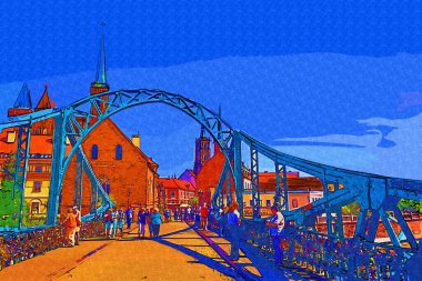 Wroclaw, Poland- Ostrow Tumski 'nin tarihi ve tarihi kısmının Panoraması