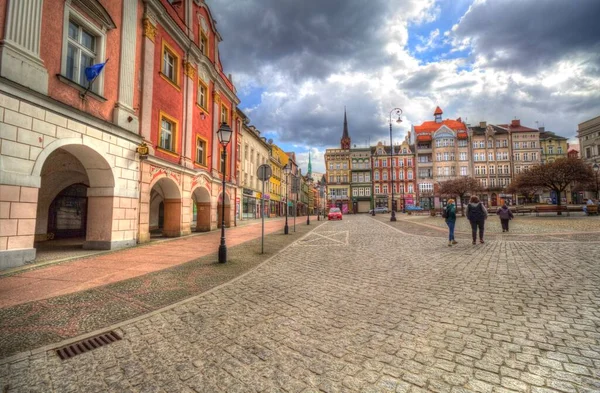 Centrum Wałbrzycha Fontanna Miejska Barokowe Kamienice Dolny Śląsk Polska — Zdjęcie stockowe