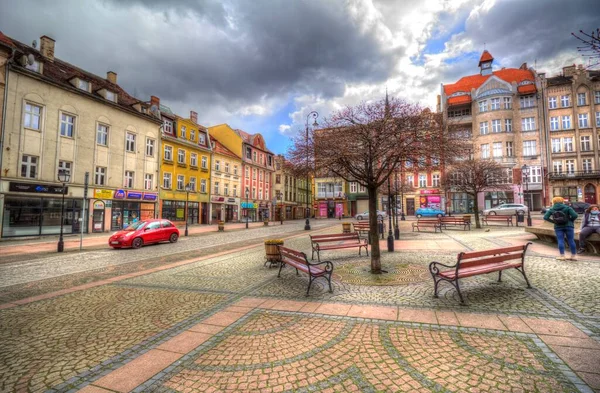 Zentrum Walbrzych Stadtbrunnen Barocke Mietskasernen Niederschlesien Polen — Stockfoto