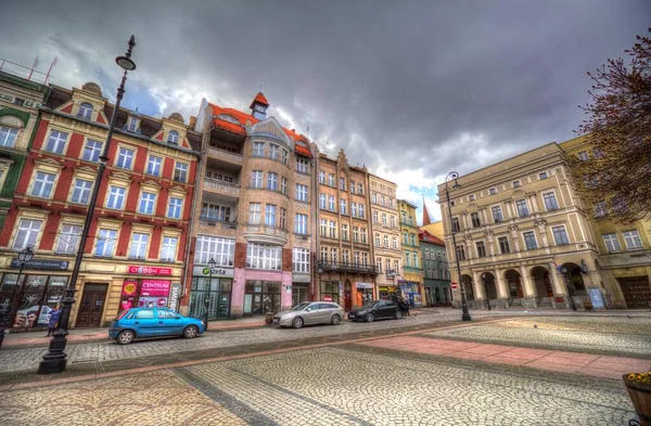 Zentrum Walbrzych Stadtbrunnen Barocke Mietskasernen Niederschlesien Polen — Stockfoto