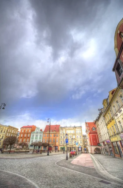 Centrum Walbrzych Městská Fontána Barokní Činžovní Domy Dolní Slezsko Polsko — Stock fotografie