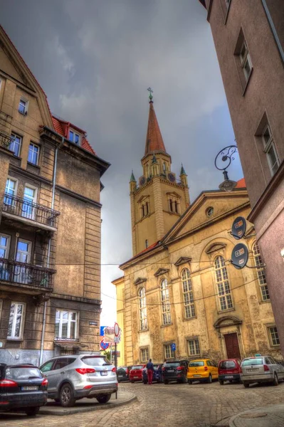 Centrum Walbrzych Městská Fontána Barokní Činžovní Domy Dolní Slezsko Polsko — Stock fotografie