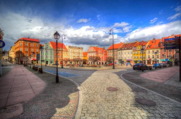 Center Walbrzych City Fountain Baroque Tenements Lower Silesia Poland — 스톡 사진