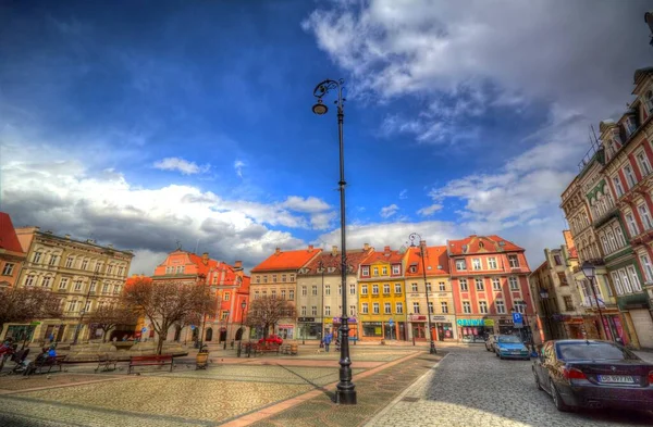 Center Walbrzych City Fountain Baroque Tenements Lower Silesia Poland — 스톡 사진