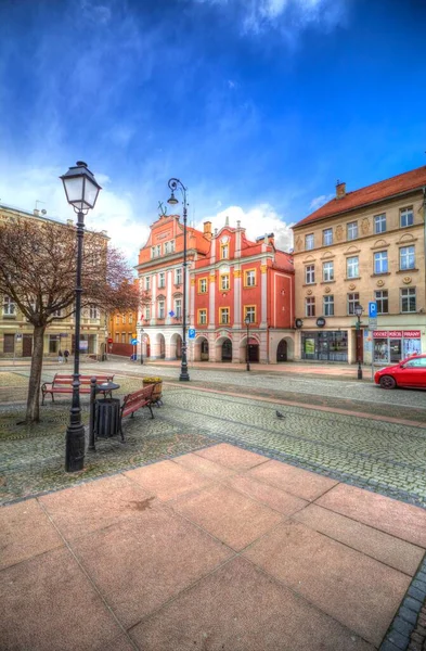 Centrum Walbrzych Městská Fontána Barokní Činžovní Domy Dolní Slezsko Polsko — Stock fotografie