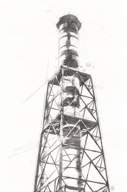 Bir fabrika fotoğrafçılık illüstrasyonunun bacaları ve siloları.