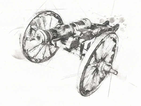 Ancien Canon Sur Roues Isolé Sur Illustration — Photo