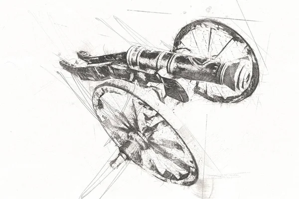 Древняя Пушка Колесах Изолированная Иллюстрации — стоковое фото