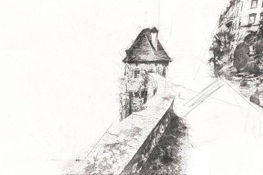 Ksiaz Şatosu Polonya Sicilya sanat retro illüstrasyon, sanat, çizim, eskiz, resim