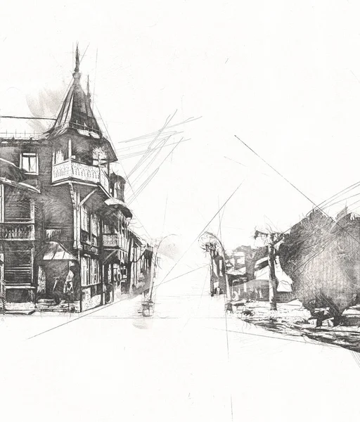 Architettura Legno Zakopane Giorno Polonia Illustrazione Disegno Schizzo — Foto Stock