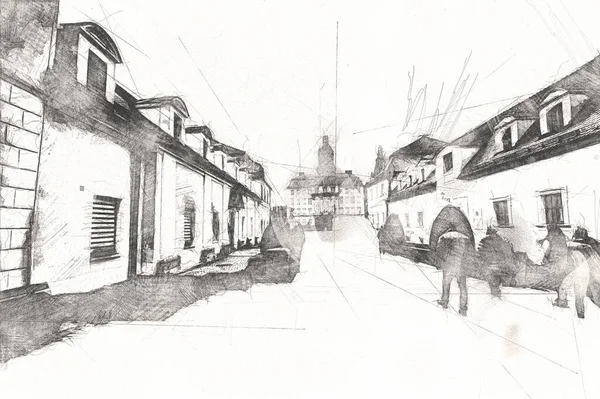 Château Ksiaz Pologne Silesia Art Rétro Illustration Art Dessin Croquis — Photo