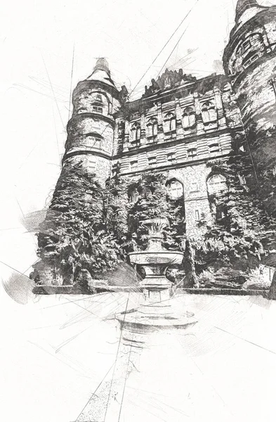 Ksiaz Castle Poland Silesia Art Retro 스케치 — 스톡 사진